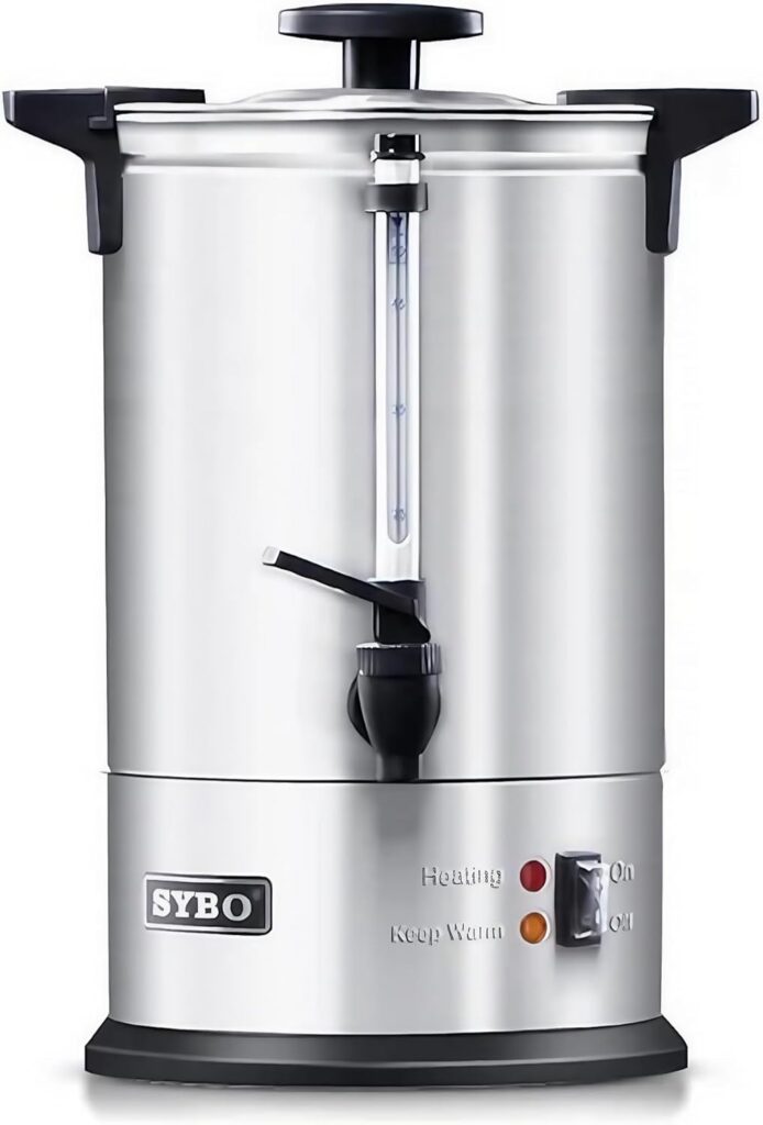 SYBO 120 Cup Commercial Coffee Urn & Hot Beverage Dispenser Stainless Steel Percolate Maker Fast Brew Keeps Warm – Ideal for Tea Water at Events Catering 18 L Metallic