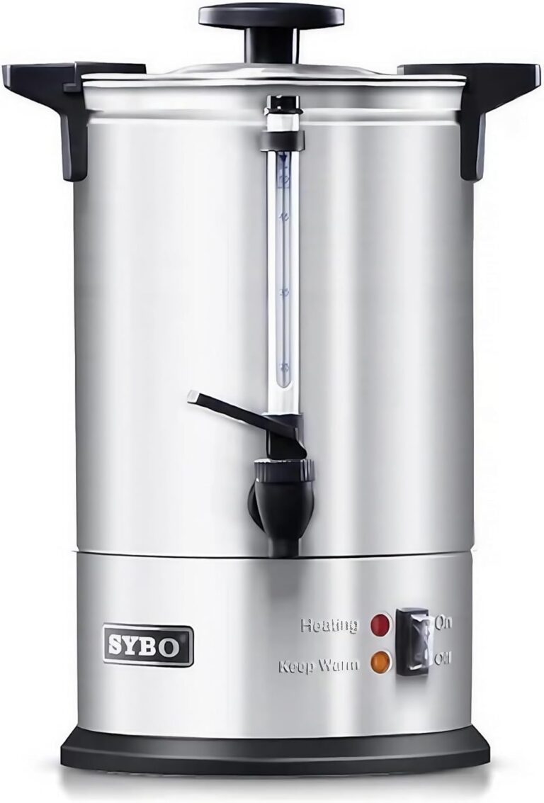 SYBO 120 Cup Commercial Coffee Urn & Hot Beverage Dispenser Stainless Steel Percolate Maker Fast Brew Keeps Warm – Ideal for Tea Water at Events Catering 18 L Metallic