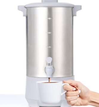 SYBO 45Cup Coffee Urn, Commercial Grade Stainless Steel Percolate Coffee Maker, Removable Filter, Easy to Clean, Hot Water Urn for Catering, Hot Beverage Dispenser with Cool-Touch Handles, 6L, Grey