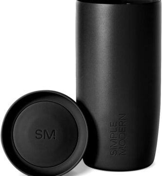 Simple Modern Travel Coffee Mug Tumbler with 360° Lid | Ceramic-Lined Insulated Stainless Steel Cold Brew Iced Coffee Cup | Gifts for Women Men Her Him | Voyager Signature | 16oz | Midnight Black