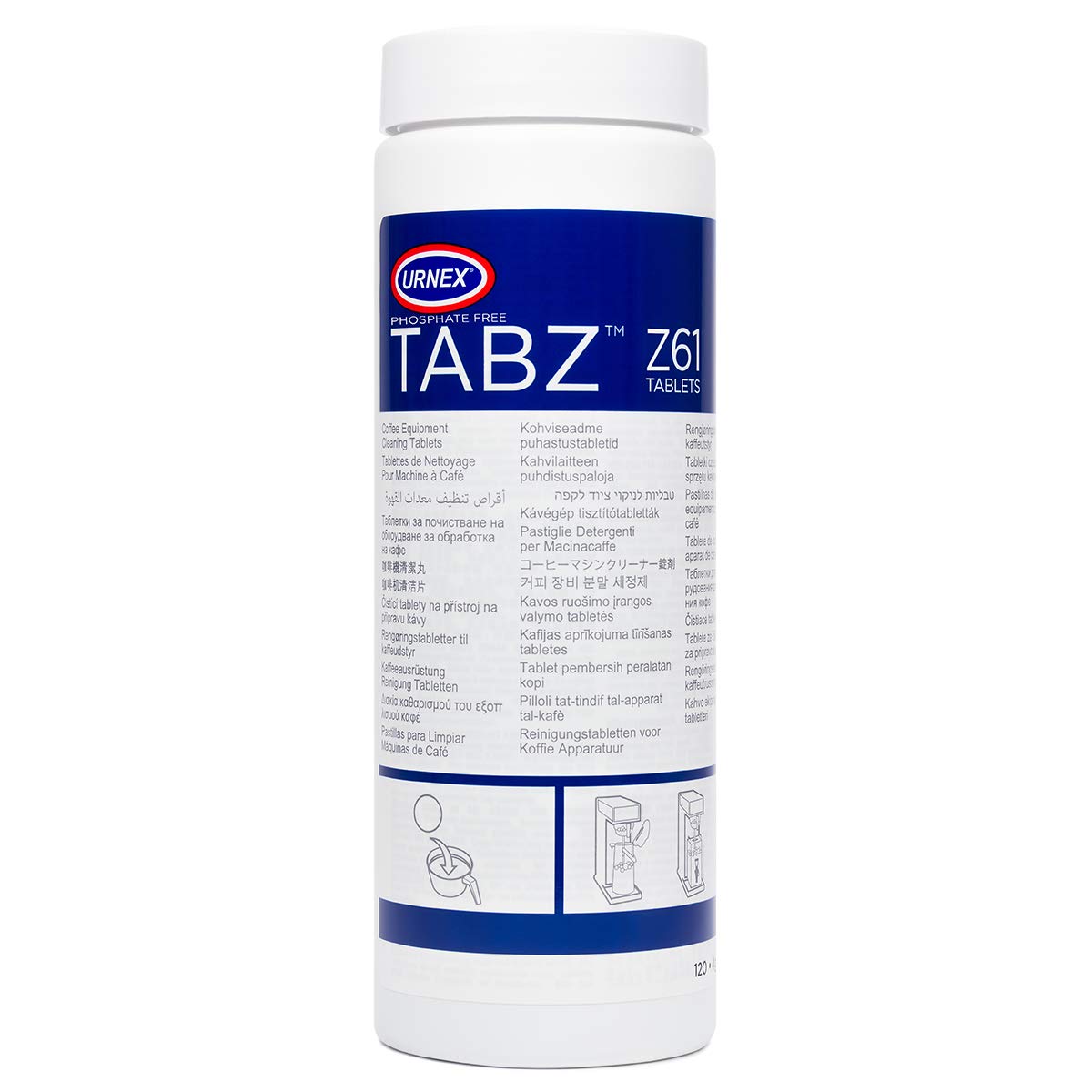 Urnex Tabz Z61 Coffee Equipment Cleaner Tablets – 120 Tablets – Phosphate-Free