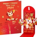 D4DREAM 2026 Year of the Horse Chinese New Year Card & 3D Red Envelope Set – Cute Horse Design, Wish You Prosperity Happy New Year Gift for Family Kids Friends Coworker