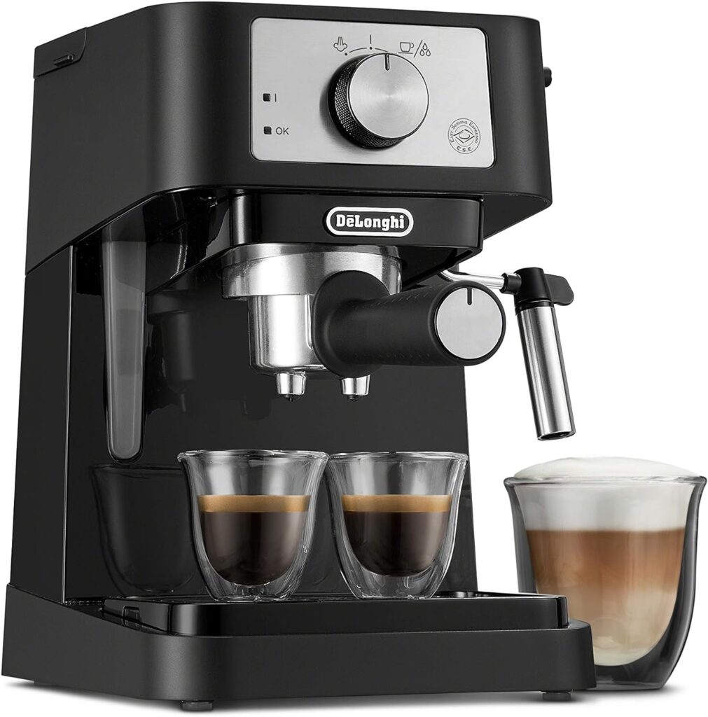 De’Longhi Stilosa Manual Espresso Machine, Compact Coffee Maker, 15 Bar Pump Pressure, Manual Milk Frother Steam Wand for Authentic Single & Double Espresso, Lattes & Cappuccinos, Tamper Included