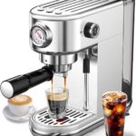 Espresso Machine with Milk Frother, 20 Bar Pressure Espresso Maker, with 44OZ Removable Tank, Compact Stainless Steel Coffee Machine for Home, Office, Latte, Cappuccino, Macchiato, Silver