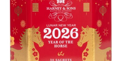 Harney & Sons Lunar New Year 2026 Tea, Year of the Horse, Lunar New Year Gift, Black tea with toasted rice, coconut, sesame and caramel flavor, 30 sachets