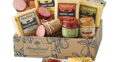Harry & David Grand Meat And Cheese Gift Box, Food Gift Basket For All Occasions, Charcuterie Platter With 4 Cheese Blocks, 4 Sausages, 2 Sets Of Crackers, Relish & Honey Mustard Sauces