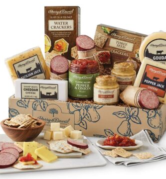 Harry & David Supreme Meat And Cheese Gift Box, Food Gift Basket, Charcuterie Platter, Food Baskets With 4 Cheese Blocks, 4 Sausages, 2 Sets Of Crackers, Relish & Honey Mustard Sauces