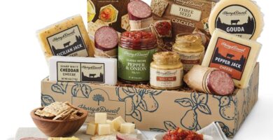 Harry & David Supreme Meat And Cheese Gift Box, Food Gift Basket, Charcuterie Platter, Food Baskets With 4 Cheese Blocks, 4 Sausages, 2 Sets Of Crackers, Relish & Honey Mustard Sauces