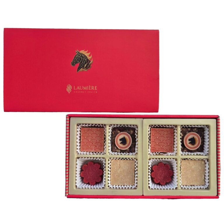 Laumière Gourmet Fruits – Lunar New Year Collection – Square (16 Pcs) – Gong Xi Fa Cai – Chinese New Year Good Luck Candy – Premium Dry Fruits and Nuts Gift Box – No Added Sugar – Gluten Free Basket