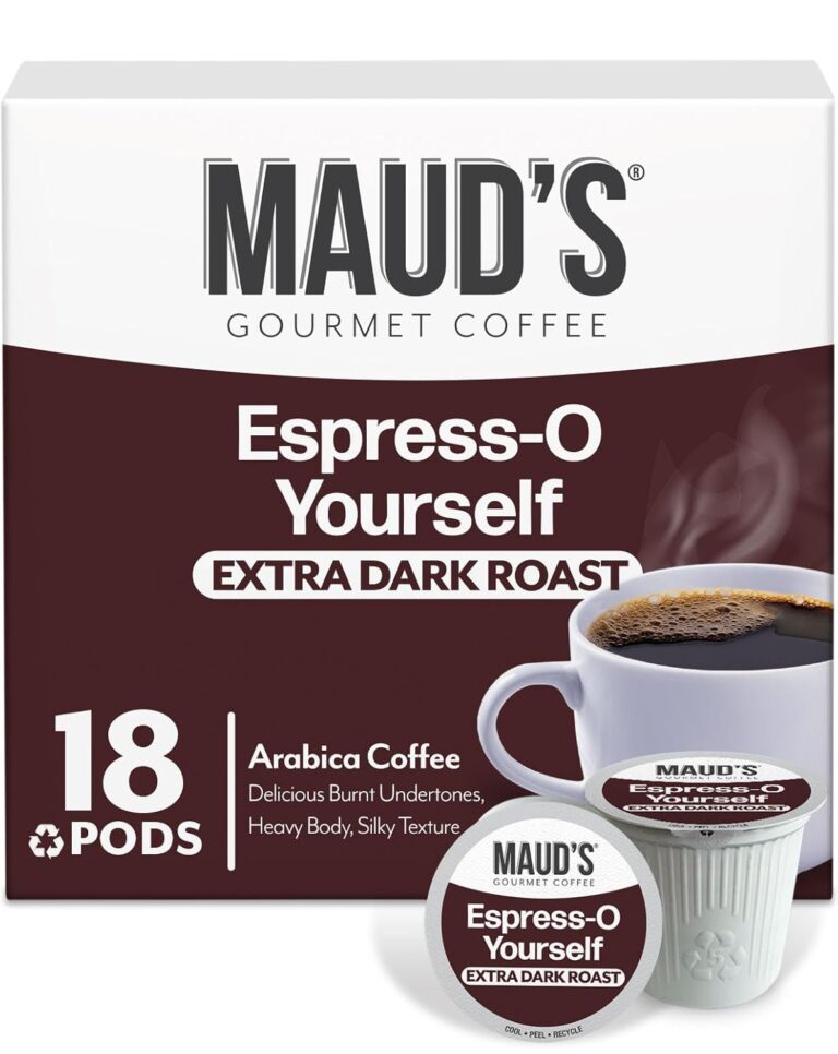 Maud’s Espresso Roast Coffee Pods, 18 ct, Dark Roast Coffee in Single Serve Pods – 100% Arabica Coffee, Compatible with Keurig K Cups Maker