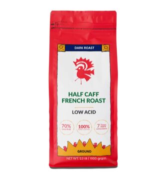Puroast Low Acid Coffee Half Caff | Half Caff French Roast Ground | Dark Roast | High Antioxidants & High pH |No Bitter Aftertaste | Reduced Heartburn & GERD | Suitable for Cold Brew – 2.2 LB