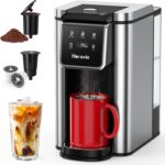 Single Serve Coffee Maker for K-Cup Pod and Grounds, Hot and Iced Coffee Maker, 6 to 14oz Brew Sizes, 50oz Removable Reservoir, Strong Button Feature, Fit 6.5″ Mugs, Stainless Steel, Black