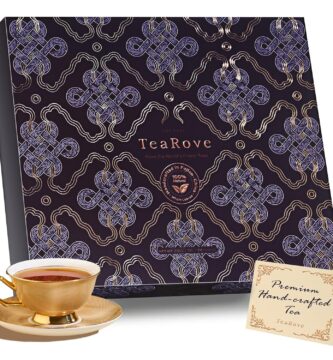 TeaRove Fancy Tea Gift Set with Gold-Foil Presentation Box, 24 Assorted Variety Pyramid Infuser Bags, 6 Flavors Handcrafted Black, Oolong, Jasmine Green, Herbal Chinese Tea Sampler Gift Set Box for Tea Lovers