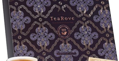 TeaRove Fancy Tea Gift Set with Gold-Foil Presentation Box, 24 Assorted Variety Pyramid Infuser Bags, 6 Flavors Handcrafted Black, Oolong, Jasmine Green, Herbal Chinese Tea Sampler Gift Set Box for Tea Lovers
