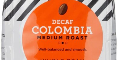 Amazon Fresh Decaf Colombia Whole Bean Coffee, Medium Roast, 12 Ounce