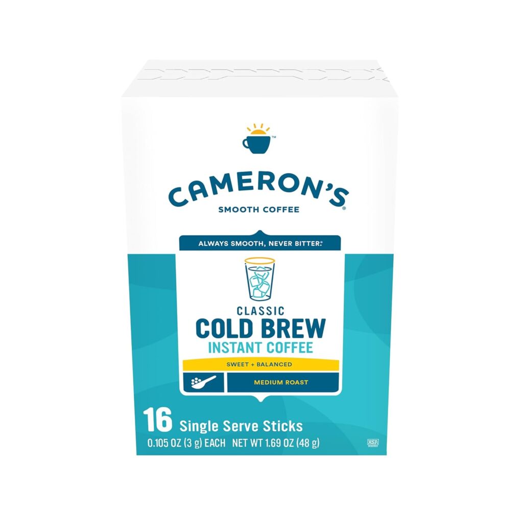 Cameron’s Coffee Classic Cold Brew Instant Single Serve Sticks, Medium Roast , 100% Arabica , 128 Count