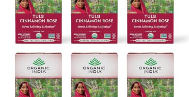 ORGANIC INDIA Tulsi Cinnamon Rose Tea Bags – Tulsi Rose Tea Bags, Cinnamon Tea Bags with Holy Basil, Chamomile, Stevia, USDA Certified Organic Caffeine Free Herbal Tea – 18 Infusion Bags, 6 Pack