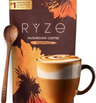 RYZE SUPERFOODS Mushroom Medium Roast Coffee USDA Organic with 6 Adaptogenic Mushrooms, USA Grown Instant Coffee for Better Energy, Focus Digestion Immunity with Lions Mane & Turkey Tail 30 Servings