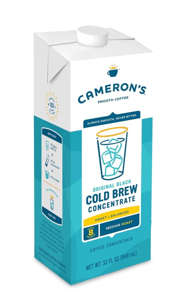 Cameron’s Coffee Original Black Multiserve Cold Brew Coffee Concentrate, Medium Roast, 32oz (Pack of 6)