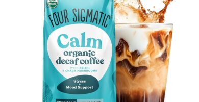 Four Sigmatic Calm Organic Decaf Ground Coffee | Swiss Water Decaf Coffee with Chaga & Reishi Mushroom Extracts | 12oz Bag