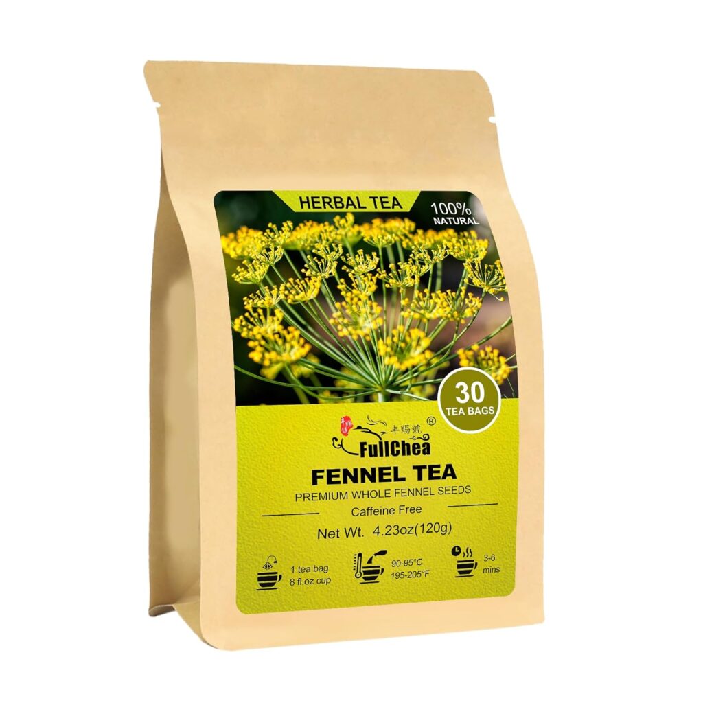 FullChea – Fennel Tea Bags, 30 Teabags, 4g/bag – Premium Whole Fennel Seeds – Non-GMO – Caffeine-free – Helps Improve Digestion & Immune System