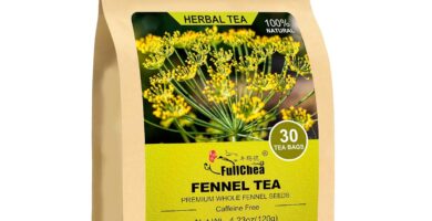 FullChea – Fennel Tea Bags, 30 Teabags, 4g/bag – Premium Whole Fennel Seeds – Non-GMO – Caffeine-free – Helps Improve Digestion & Immune System