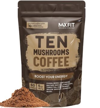 Mushroom Coffee (60 Servings) 10 Mushrooms (Lion’s Mane, Cordyceps, Turkey Tail & Other) Mixed With Gourmet Arabica Instant Immune Boosting Coffee for Focus & Gut Health Support