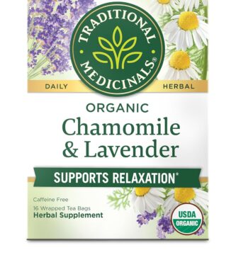 Traditional Medicinals Organic, Chamomile & Lavender – Chamomile Tea Supporting Stress Relief and Relaxation – Kosher, Non-GMO, Caffeine-Free, Compostable – 16 Tea Bags